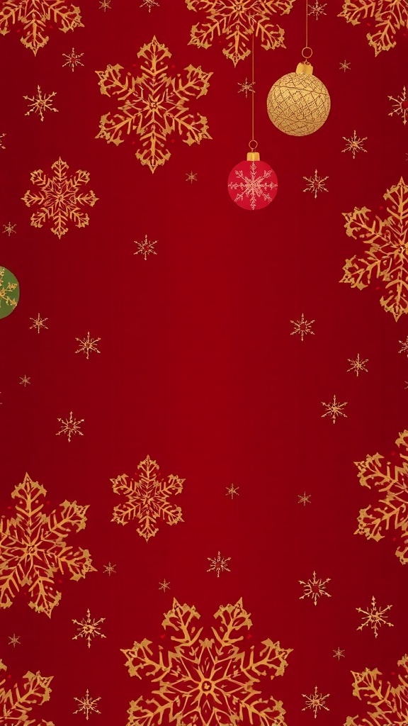 Maroon Christmas Wallpaper Aesthetic Elegant maroon Christmas wallpaper with snowflakes and ornaments.